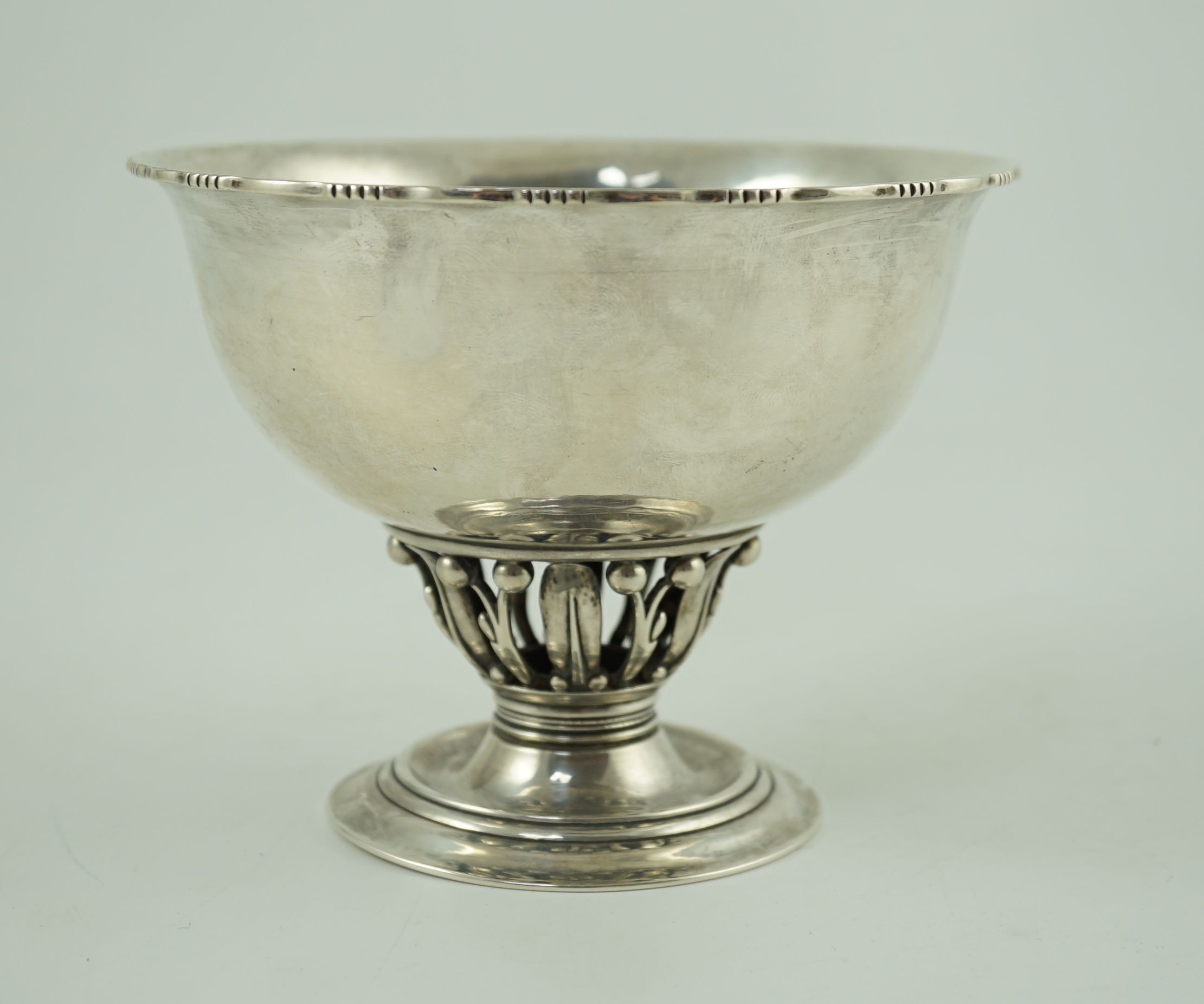 A 1920's Georg Jensen silver Louvre pattern pedestal bowl, design no. 180 B